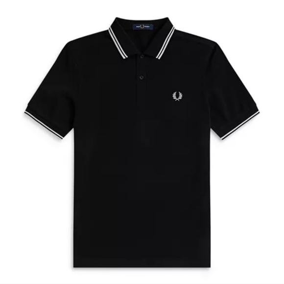 Fred Perry Polo Shirt Men's Large Black White Tipped Laurel Wreath Pullover New - Picture 2 of 10